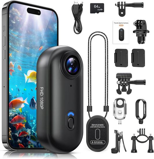 360° Actioncamera, mini POV draagbare bodycam, onderwatercamera 30m waterdicht, WiFi draagbare videorecorder 120° groothoek, 10+ accessoires