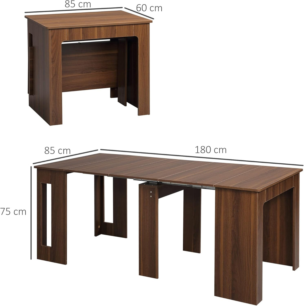 Uittrekbare Eettafel – Klaptafel – Uitklapbare Tafel – Ruimtebesparende Tafel – Eettafel Hout – Verstelbaar 60-180 cm – Stevig Spaanhout Bruin - QUORE