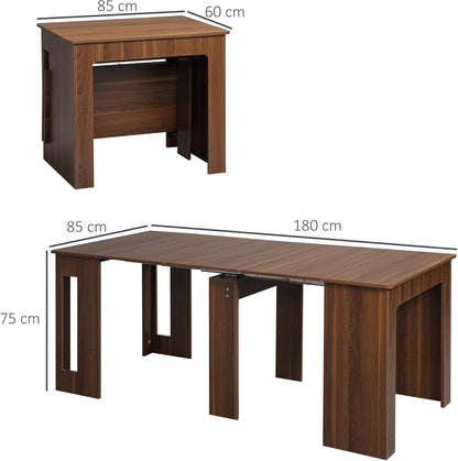 HOMCOM eettafel, vouwtafel, uitschuifbare keukentafel, eetkamertafel, houten tafel voor woonkamer, eetkamer, ruimtebesparend, modern design, spaanplaat, bruin, 60-180 x 85 x 75 cm
