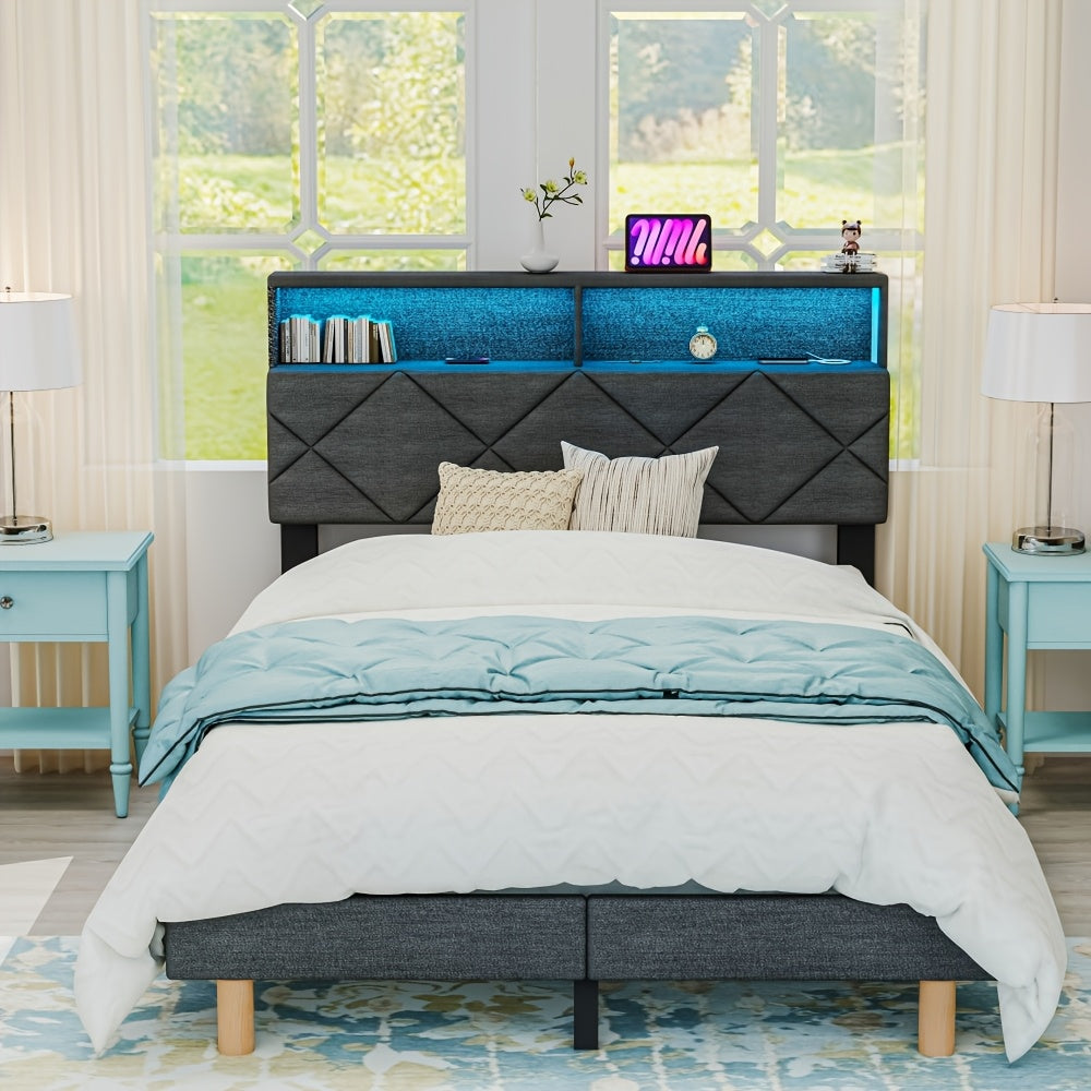 Bed – Ledikant – Slaapbed – Eenpersoonsbed – Tweepersoonsbed – 90x200 cm – Zacht Gevoerd Hoofdbord – Duurzame Lattenbodem