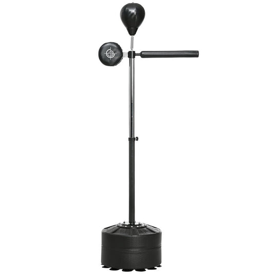 SPORTNOW Height-adjustable punching ball, 360° rotatable, including boxing bandages, black, 80.5 x 48 x 163-205cm