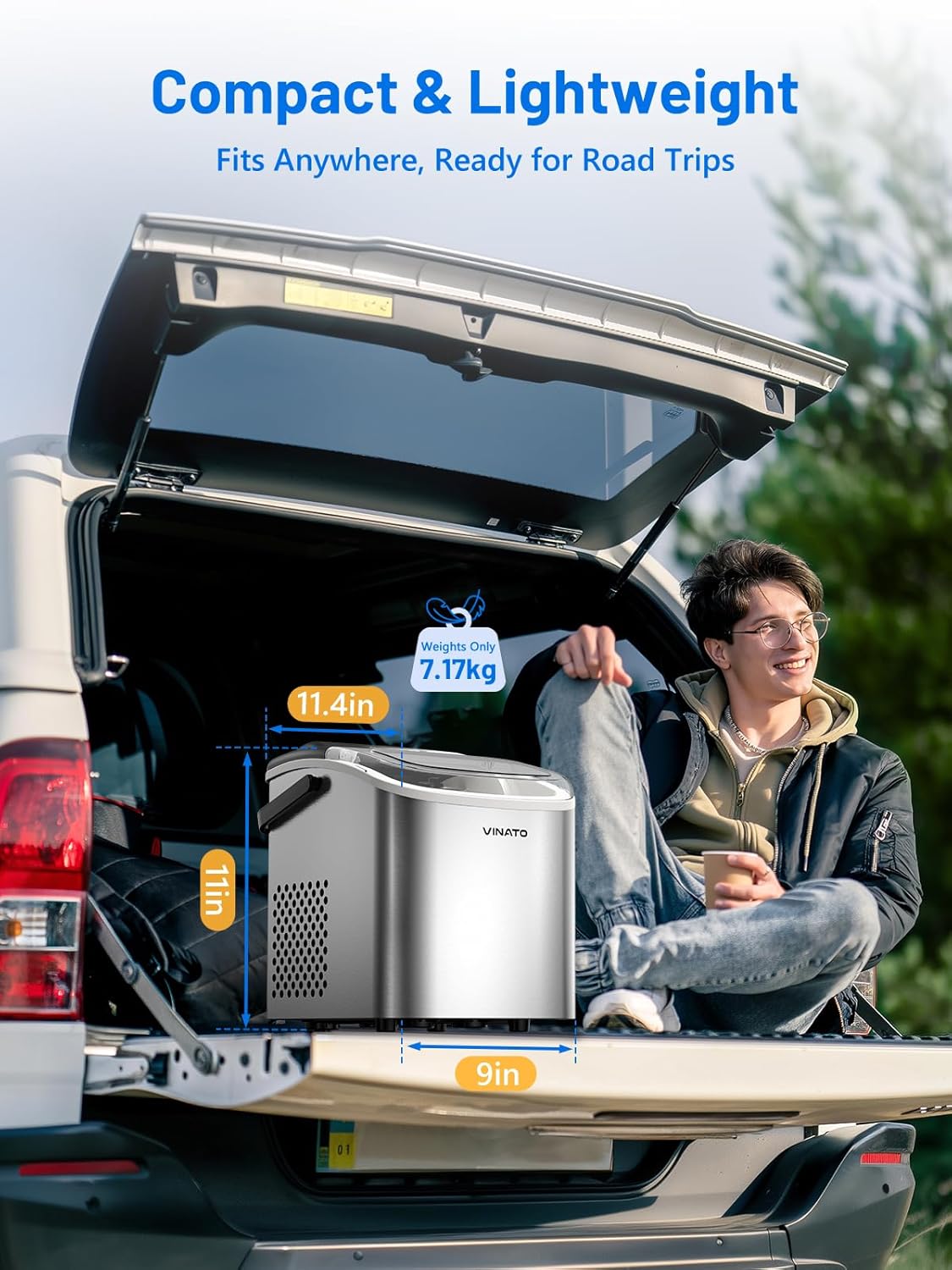 VINATO IJsmachine, kleine ijsmachine, 9 ijsblokjes in slechts 6-8 minuten, ijsmachine 12 kg/24 uur, draagbare ijsmachine voor keuken, bar, camping