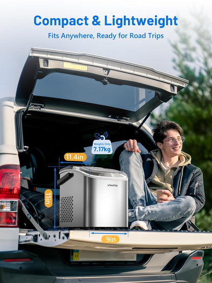 VINATO IJsmachine, kleine ijsmachine, 9 ijsblokjes in slechts 6-8 minuten, ijsmachine 12 kg/24 uur, draagbare ijsmachine voor keuken, bar, camping