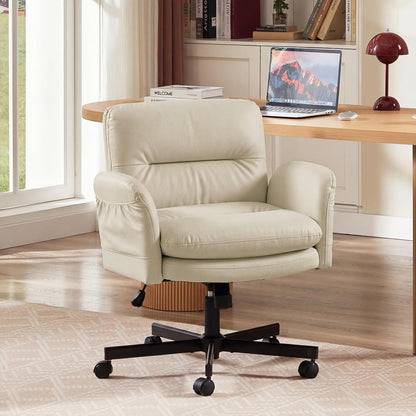 Bestier Bureaustoel met gevoerde zitting, in hoogte verstelbare armleuningen, draaistoel met wielen voor thuiskantoor, commode, make-uptafel, wit