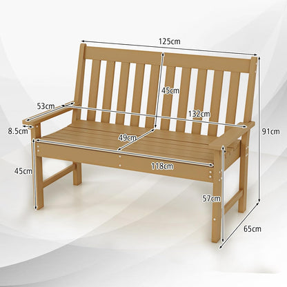 FANTASK Tuinbank, weerbestendig, tot 320 kg belastbaar, parkbank, voor alle weersomstandigheden, HDPE, teak