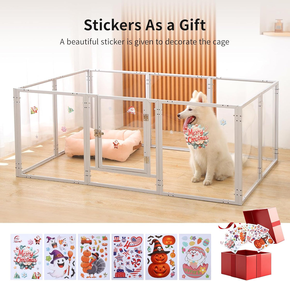 Doorzichtige acryl hondenspeelbox voor binnen - 130 cm 10 panelen huisdierbox voor kleine honden en katten, buitengebruik met deur, eenvoudig te monteren en schoon te maken (wit-10, 23 inch, 10