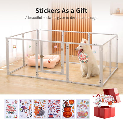 Doorzichtige acryl hondenspeelbox voor binnen - 130 cm 10 panelen huisdierbox voor kleine honden en katten, buitengebruik met deur, eenvoudig te monteren en schoon te maken (wit-10, 23 inch, 10