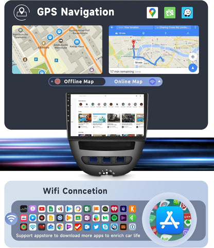 Autoradio Android 13 voor Peugeot 107 / Citroën C1 / Toyota Aygo 2004-2014 – Android autoradio – Multimediasysteem – Navigatiesysteem – Car stereo – 10,1 Inch HD IPS Touchscreen – Draadloze CarPlay en Android Auto