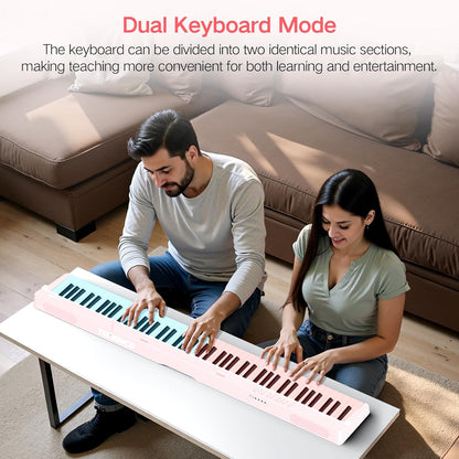 E-piano 88 toetsen – Keyboard Piano – Digitale Piano – Elektrische Piano – Opvouwbare Piano – Roze – Opvouwbaar Ontwerp – Bluetooth En Opnamefunctie