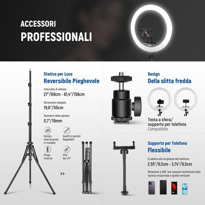 Ringlamp – Fotolamp – Selfielamp – Videolamp – Livestream Lamp – 18 Inch Ultradun Met Standaard En Telefoonhouder – Dimbaar 2900K-7000K, 320 Leds