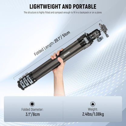 NEEWER 60 inch reisstatief koolstofvezel met afneembare 360° kogelkop, lichtgewicht videocamerastandaard met metalen snelklapgesp, Arca type QR-plaat compatibel met Peak Design Capture V3, LT36
