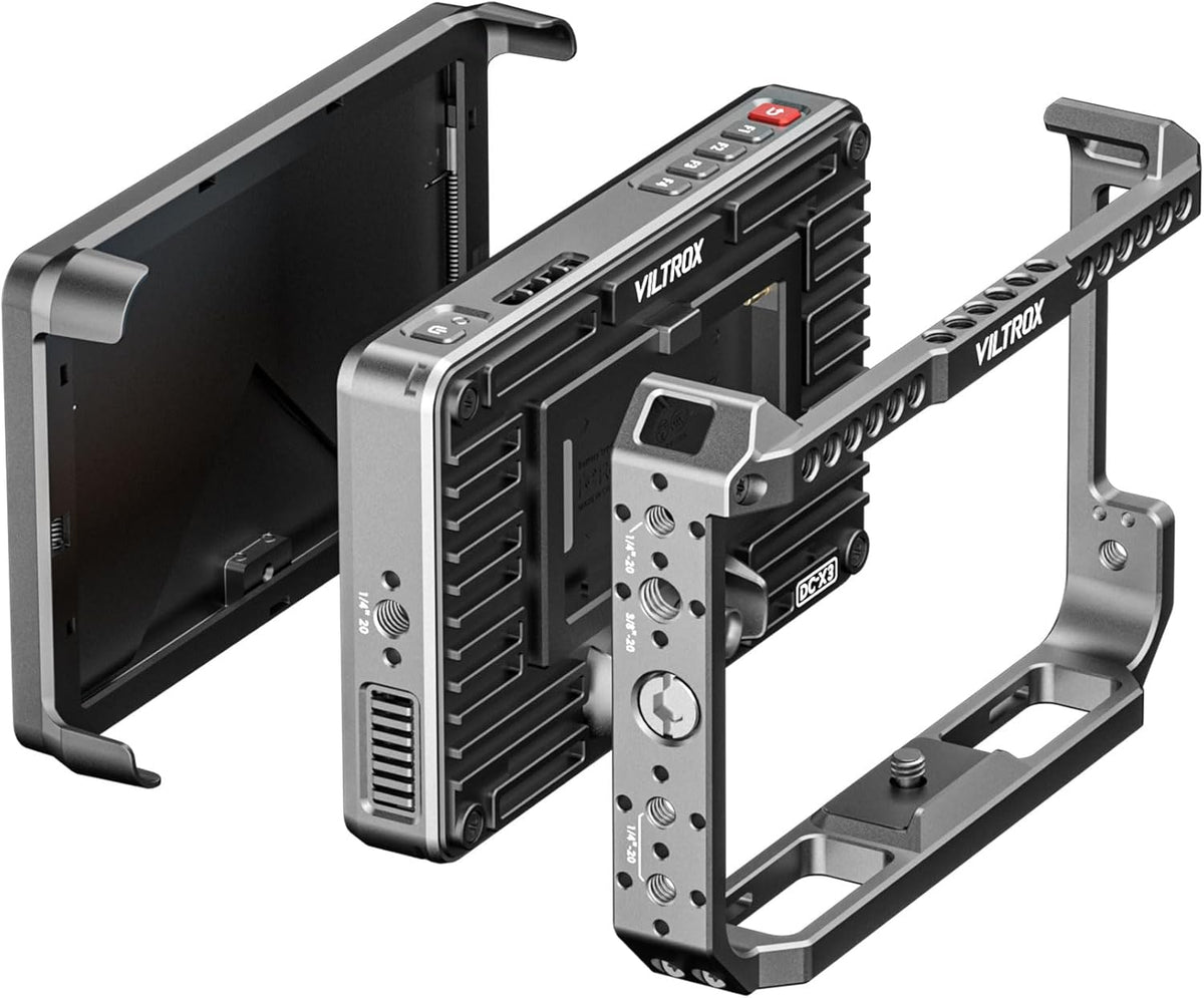 VILTROX DC-X3 6 Inch Touchscreen Camera Field Monitor Cage Kit 4K HDMI, 2000Nits Daglicht Zichtbare DSLR Camera Monitor, met Batterij/Zonnescherm/Beschermhoes