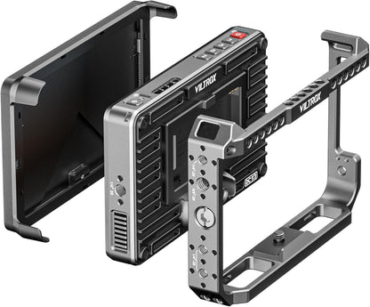 VILTROX DC-X3 6 Inch Touchscreen Camera Field Monitor Cage Kit 4K HDMI, 2000Nits Daglicht Zichtbare DSLR Camera Monitor, met Batterij/Zonnescherm/Beschermhoes