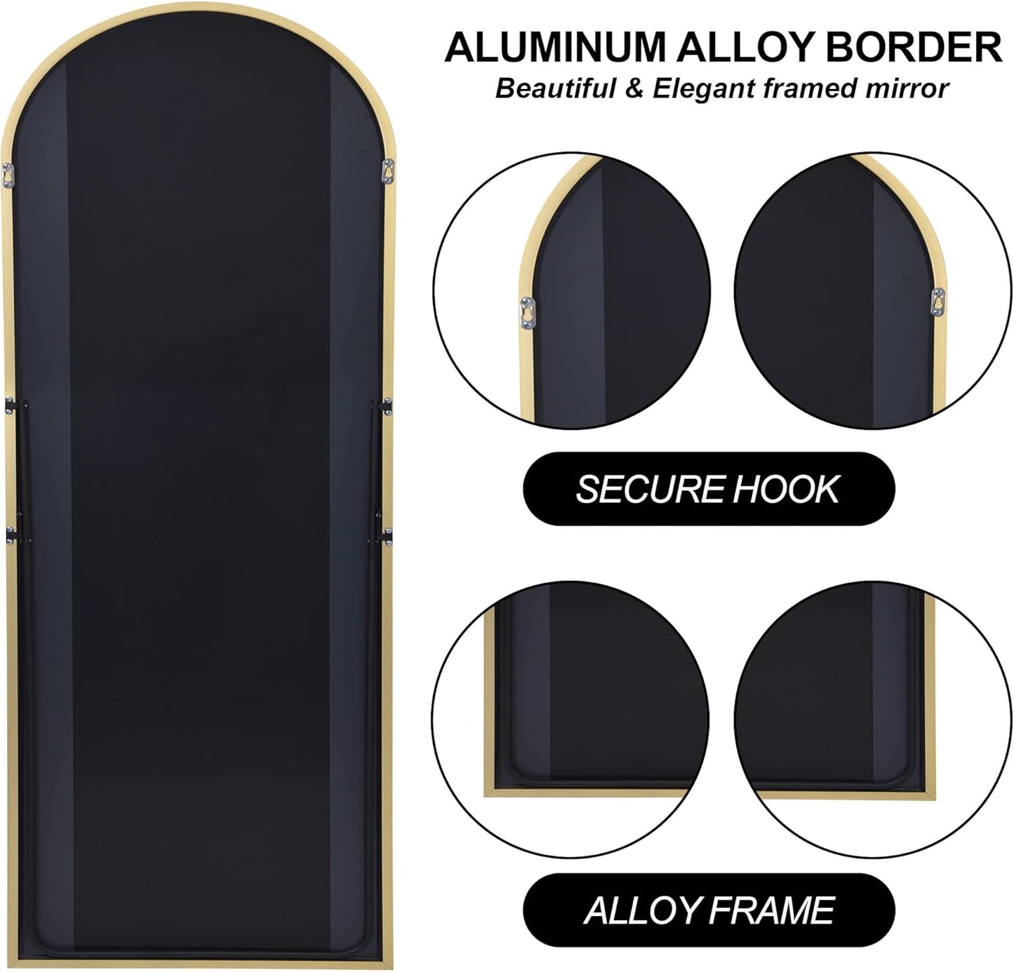 COFENY Boog full-body spiegel, 179 x 65 cm vloerspiegel met gouden frame, gewelfde staande spiegel, grote wandspiegel om te staan, leunen of hangen, vloerspiegel voor slaapkamer, woonkamer