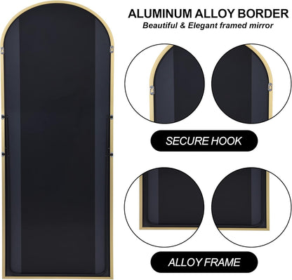 COFENY Boog full-body spiegel, 179 x 65 cm vloerspiegel met gouden frame, gewelfde staande spiegel, grote wandspiegel om te staan, leunen of hangen, vloerspiegel voor slaapkamer, woonkamer