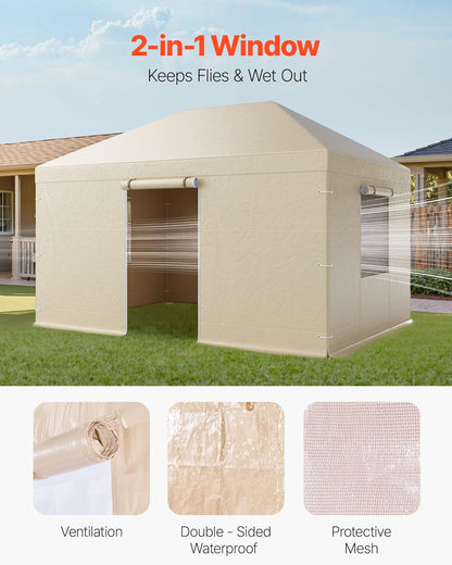 VEVOR Winterpaviljoenhoes past 3 x 4,3 m hardtop tuinhuisjes, all-weather tuinhuisjehoes met zijwanden en gaasramen, PE-materiaal met hoge dichtheid, gesloten opbergafdekkingen, tuinhuisjes niet