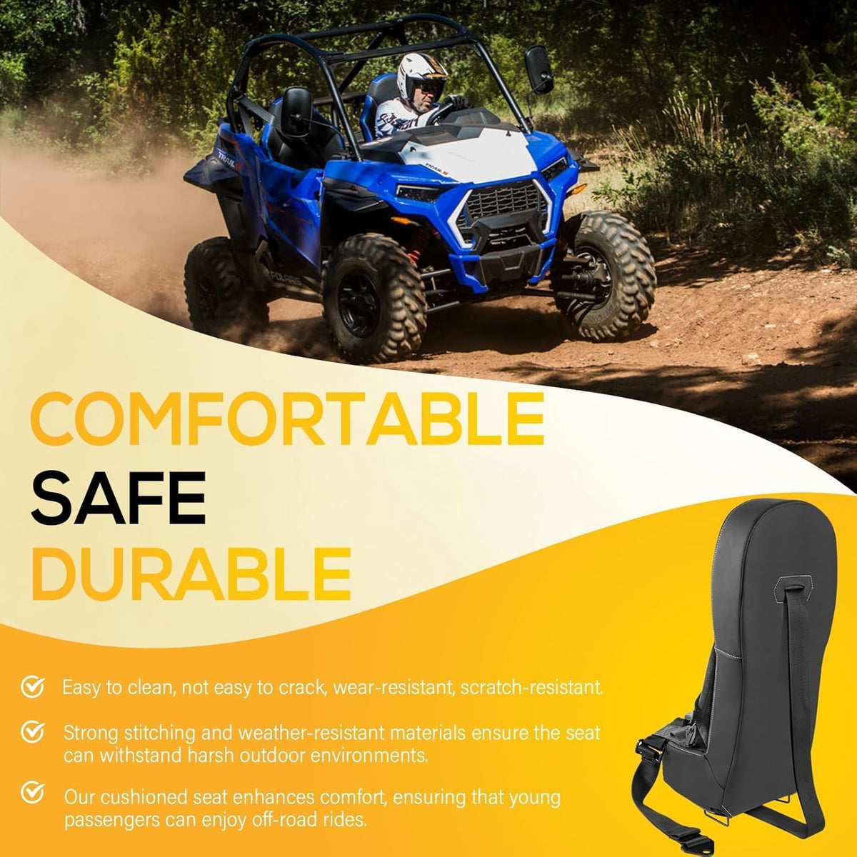Bump Seat geschikt voor RZR 1000 en 900 (2014-2023) met 4-puntsgordel | Kinderzitje | opklapbare stoel