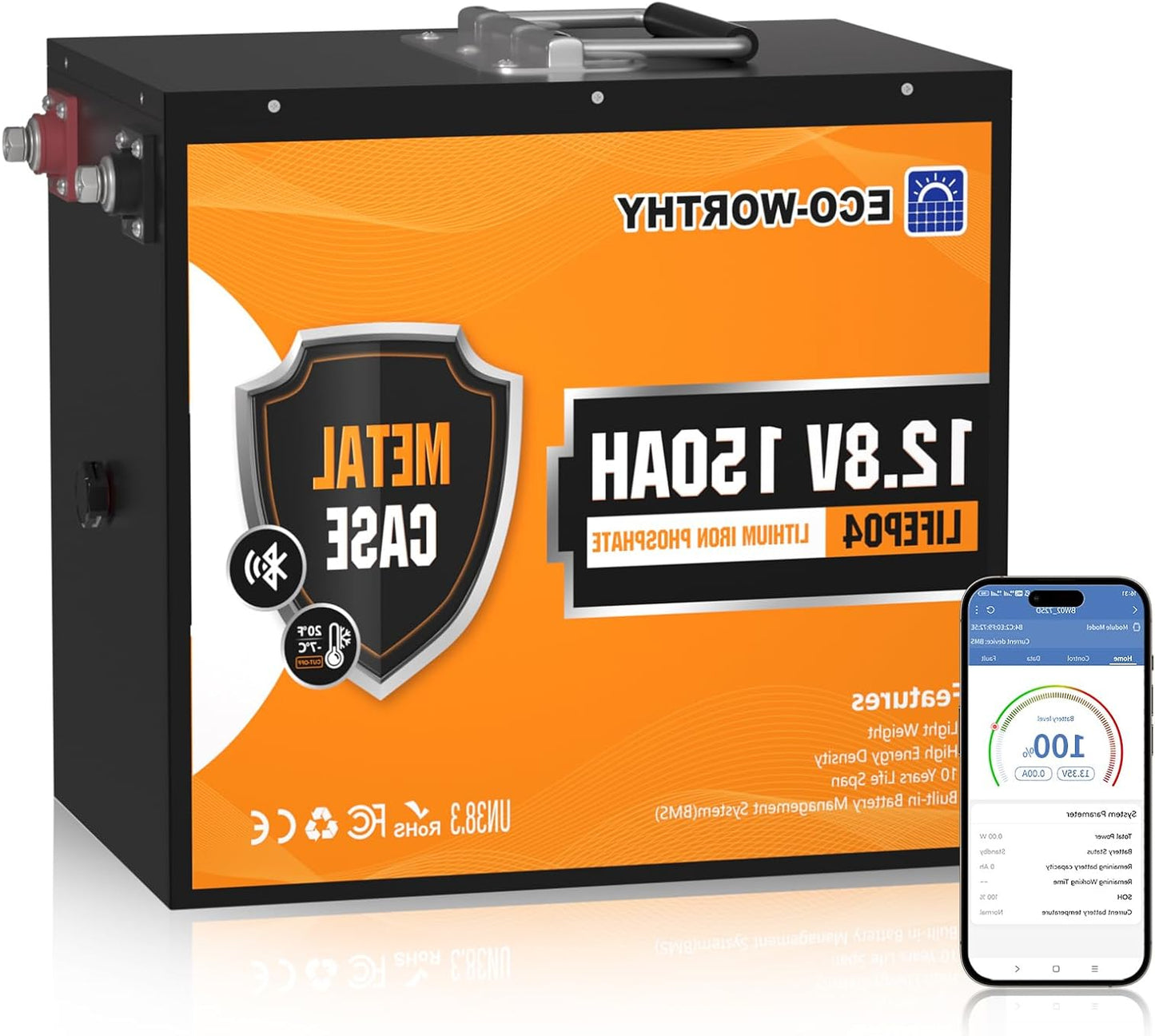 Li-ion accu – Lithium accu – LiFePO4 batterij – Camper accu – 12,8V 150Ah Bluetooth – Koudetemperatuurbescherming – 15.000 laadcycli – 1920Wh capaciteit