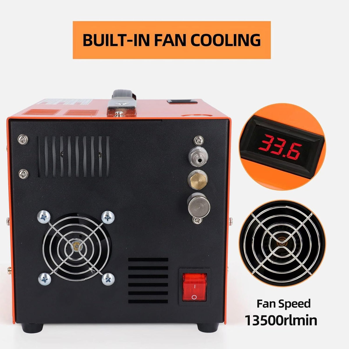 SEAFRONT PCP -luchtcompressor 4500psi Hoge Drukluchtpomp met Realtime Temperatuurdisplay Ingebouwd in Transformator voor Buiteninflatie (EU -plug 220V)