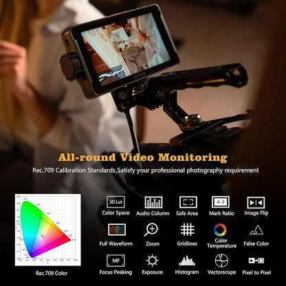 VILTROX DC-550 Pro camera veldmonitor touchscreen 5,5 inch 1200 nits DSLR camera veldmonitor 4K HDMI, Full HD 1920x1080 IPS, 3D LUT met accu, koelventilator en zonnekap, videomonitor