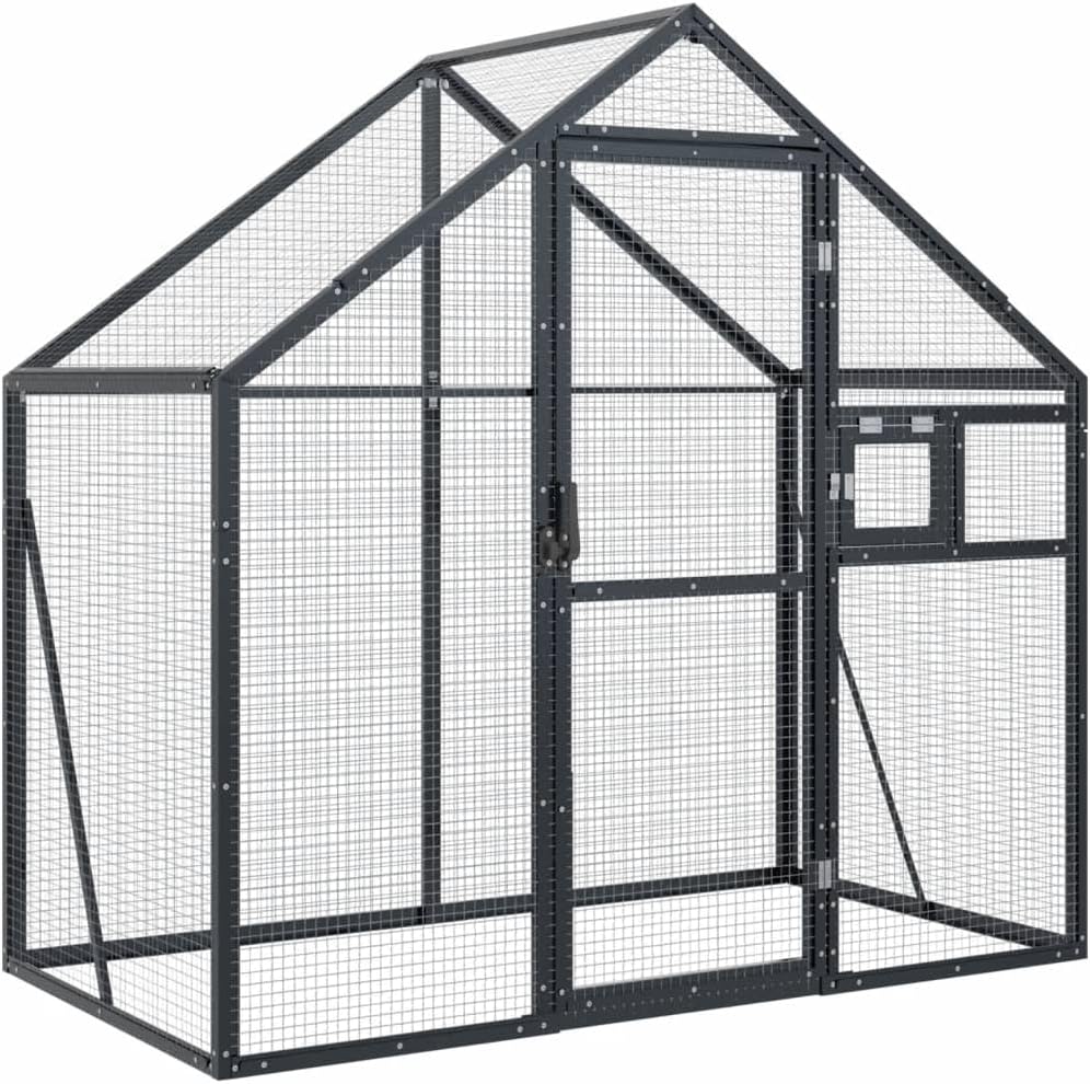 Volière – Vogelvolière – Buitenren – Vogelkooi – Kippenhok – Aluminium Frame – Afsluitbare Deur en Raam – Ruim 179x100x185 cm – Antraciet