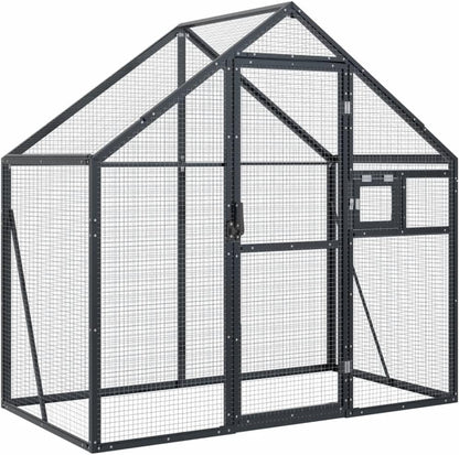 Volière – Vogelvolière – Buitenren – Vogelkooi – Kippenhok – Aluminium Frame – Afsluitbare Deur en Raam – Ruim 179x100x185 cm – Antraciet