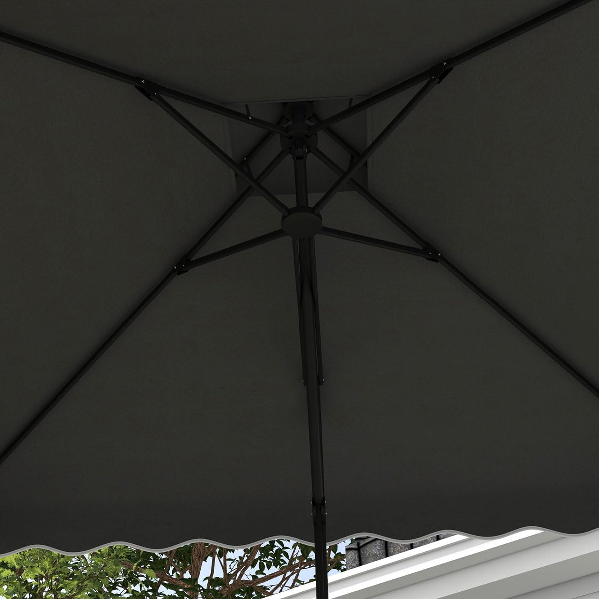 Outsunny Parasol, 243 x 243 cm Balcony Parasol with UV Protection, Floating Parasol with Double Roof, Cross Base, Patio Parasol with Ruffles, 4 Ribs, for Garden, Metal, Dark Grey, Dunkelgrau - QUORE