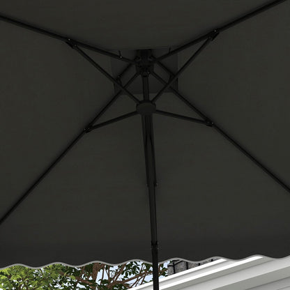 Outsunny Parasol, 243 x 243 cm Balcony Parasol with UV Protection, Floating Parasol with Double Roof, Cross Base, Patio Parasol with Ruffles, 4 Ribs, for Garden, Metal, Dark Grey, Dunkelgrau - QUORE
