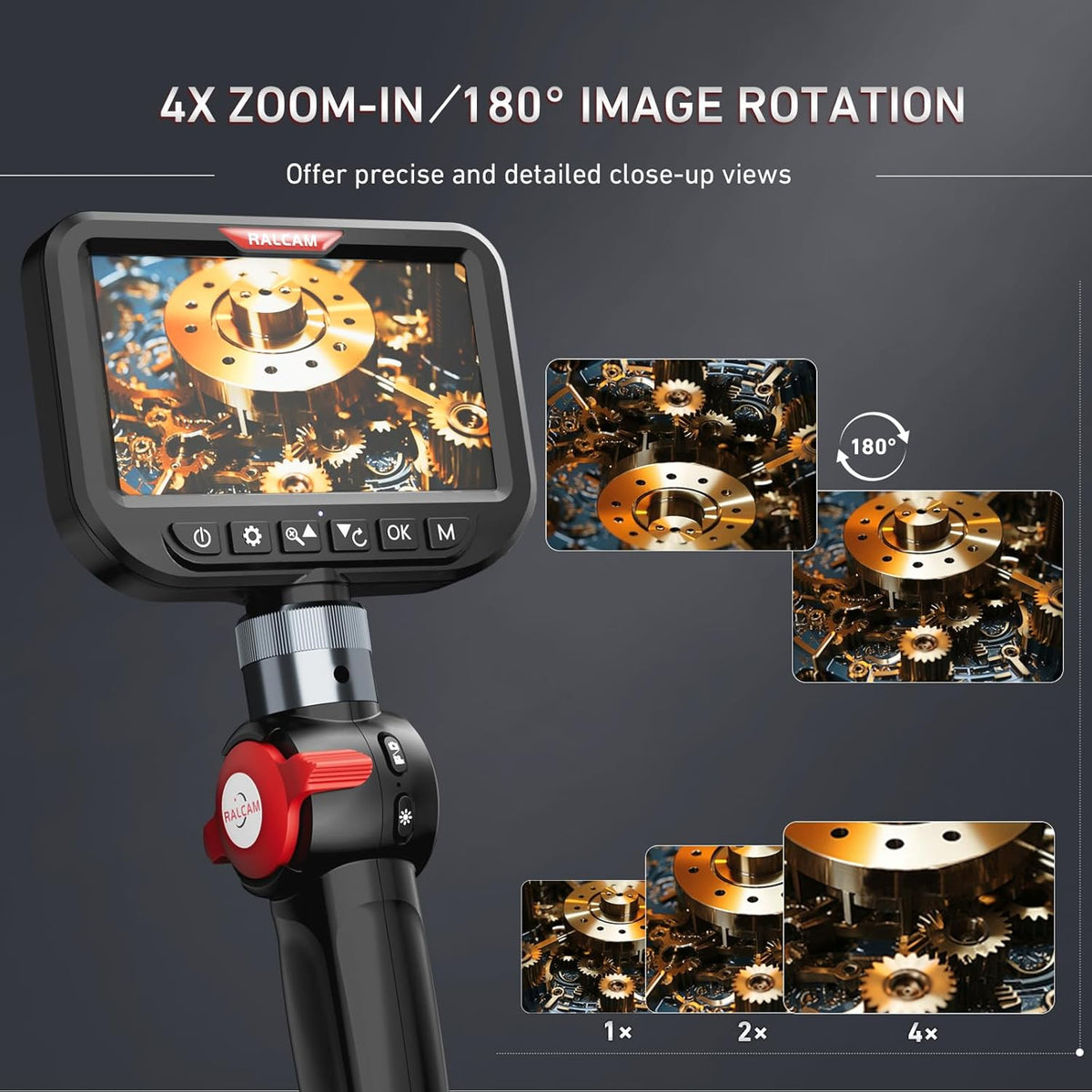 Ralcam Endoscoopcamera met licht, endoscoopcamera met 210° beweegbare kop, 3,9 mm sonde, 5 inch HD-scherm, IP67 inspectiecamera, 1,5 m roestvrijstalen serpentinebuis, buiscamera voor auto en huis