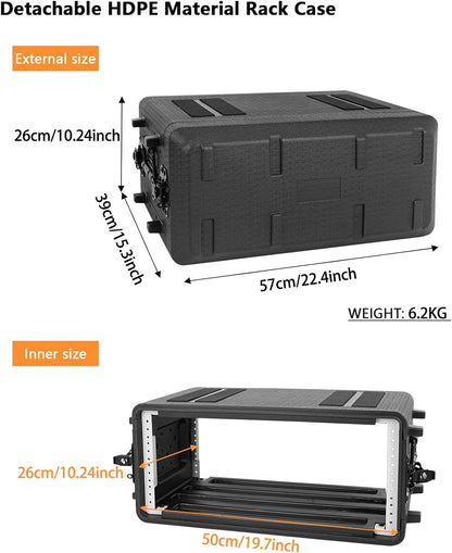 Rackcase, 4U ondiepe 12" diepte, 19" rackmount flightcase, duurzaam HDPE waterdicht stofdicht schokbestendig rack met microfooncompartimenten (260-4U)