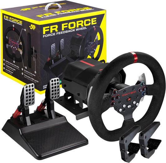 Racestuur – Racing Wheel – Game Stuur – Sim Racing Stuur – Force Feedback Stuur – 3.2 Nm Kracht – Alcantara Afneembaar Stuurwiel
