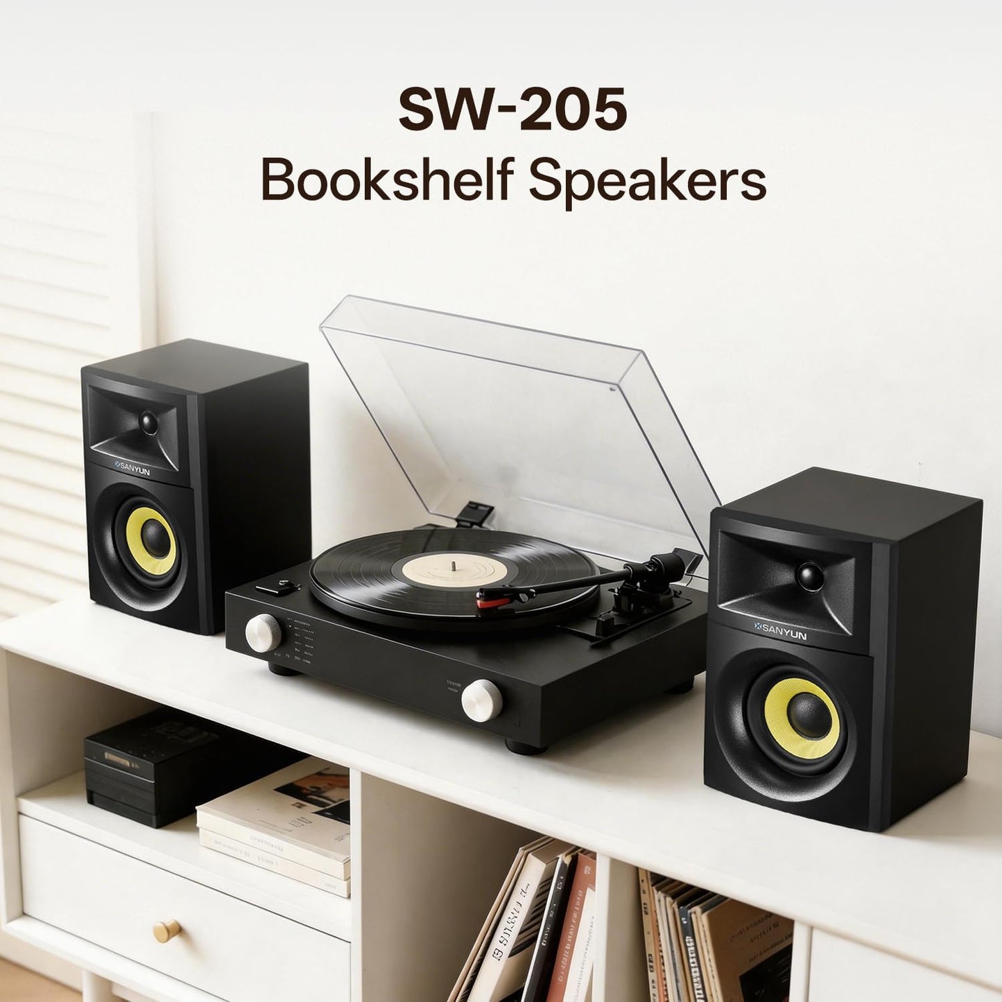 Actieve Boekenplankluidsprekers – 2.0 Speakers, Near-Field Monitoren, Boekenplankspeakers, Actieve Luidsprekers – Zwarte Houten Behuizing – 4 Inch Glasvezelwoofer – Bluetooth 5.4, AUX & Optisch