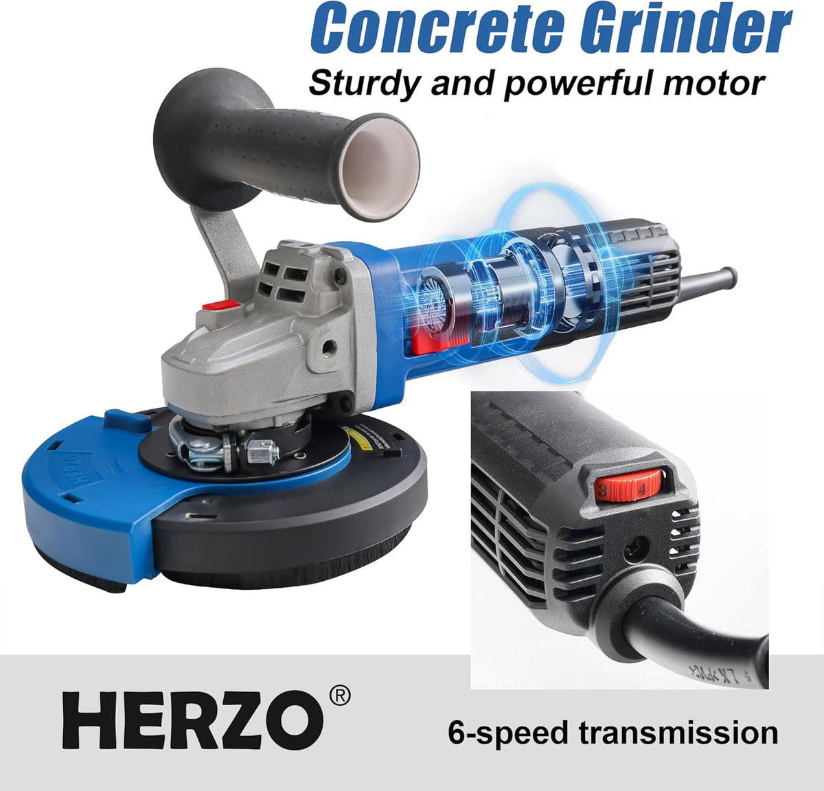 HERZO Betonschuurmachine, betonfrees, set met diamantslijpkop en afzuigkap, 1400 W (125 mm)