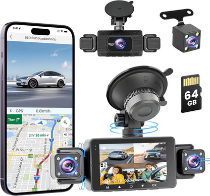 Roinvou 4K+1080P Dash CAM Auto, 5GHz WiFi Dashcam met SD-kaart 64GB, Autobewakingscamera met 3″ IPS-scherm, 170° groothoek, lusopname, G-sensor, nachtzicht