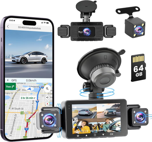 Roinvou 4K+1080P Dash CAM Auto, 5GHz WiFi Dashcam met SD-kaart 64GB, Autobewakingscamera met 3″ IPS-scherm, 170° groothoek, lusopname, G-sensor, nachtzicht