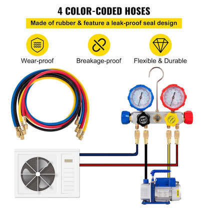 Vacuümpomp – Aircopomp – Zuigpomp – Koeltechniekpomp – HVAC Vacuümextractor – Krachtige 1/4 PK Motor – 4,8 CFM Luchtopbrengst met Drukmeters