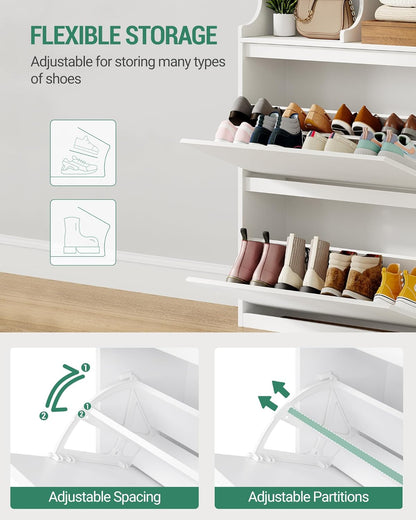 Hzuaneri Shoe Cabinet, Shoe Cabinet with 2 Flaps, 12-16 Pairs, Adjustable Divider, Large Capacity for Entrance, Hallway, Bedroom, White SR45303X