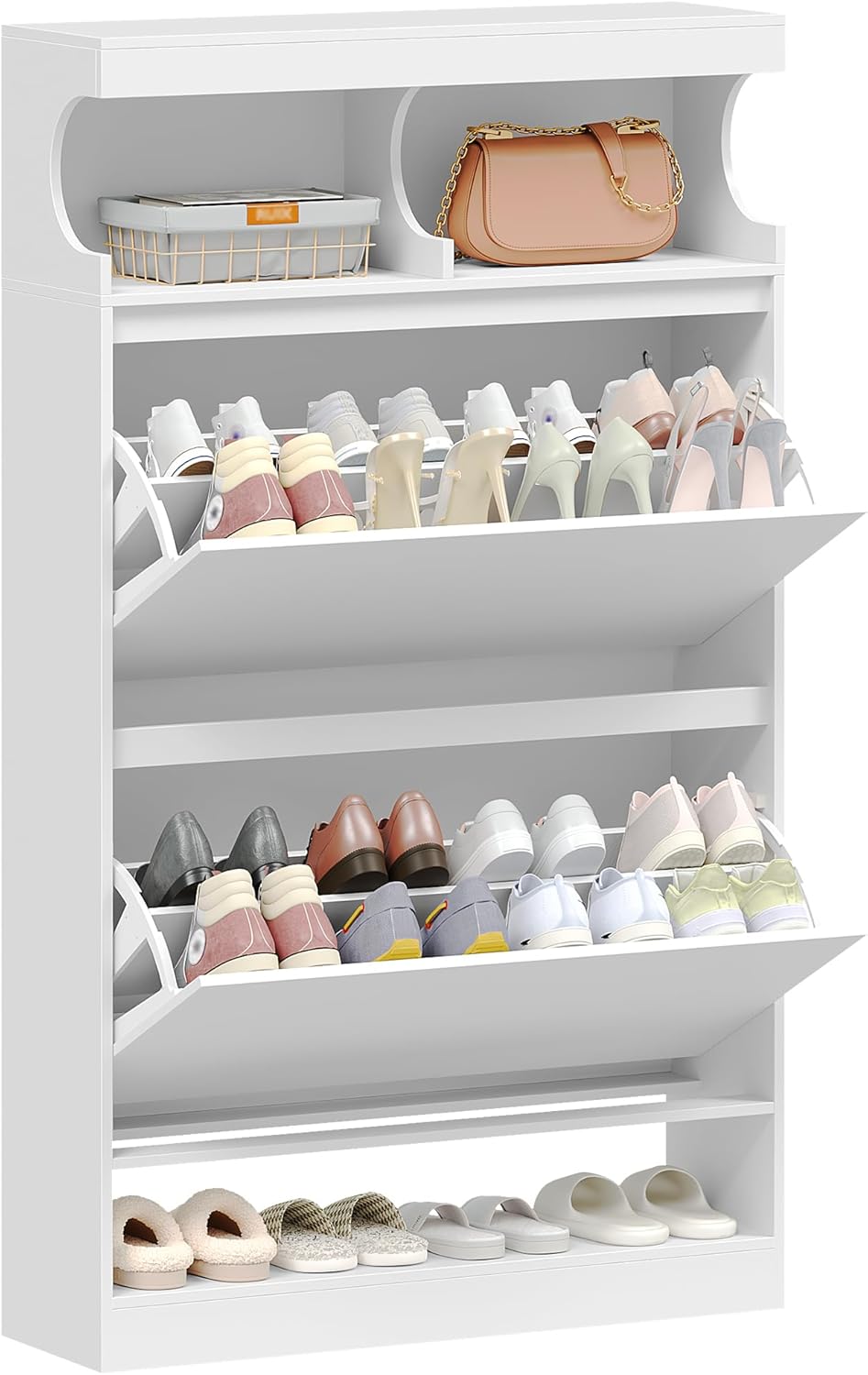 Hzuaneri Shoe Cabinet, Shoe Storage, Wooden Shoe Rack, Open Compartment, Divider Adjustable, 16-20 Pairs, Large Capacity for Hallway, Wardrobe, 2 Flaps (80B cm), White SR63203X