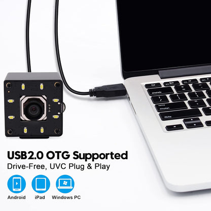 USB-cameramodule – Webcam – PC-camera – UVC-camera – Lightburn Camera – 12MP 4K Autofocus – 1080P 120FPS Met Ingebouwd LED-Licht