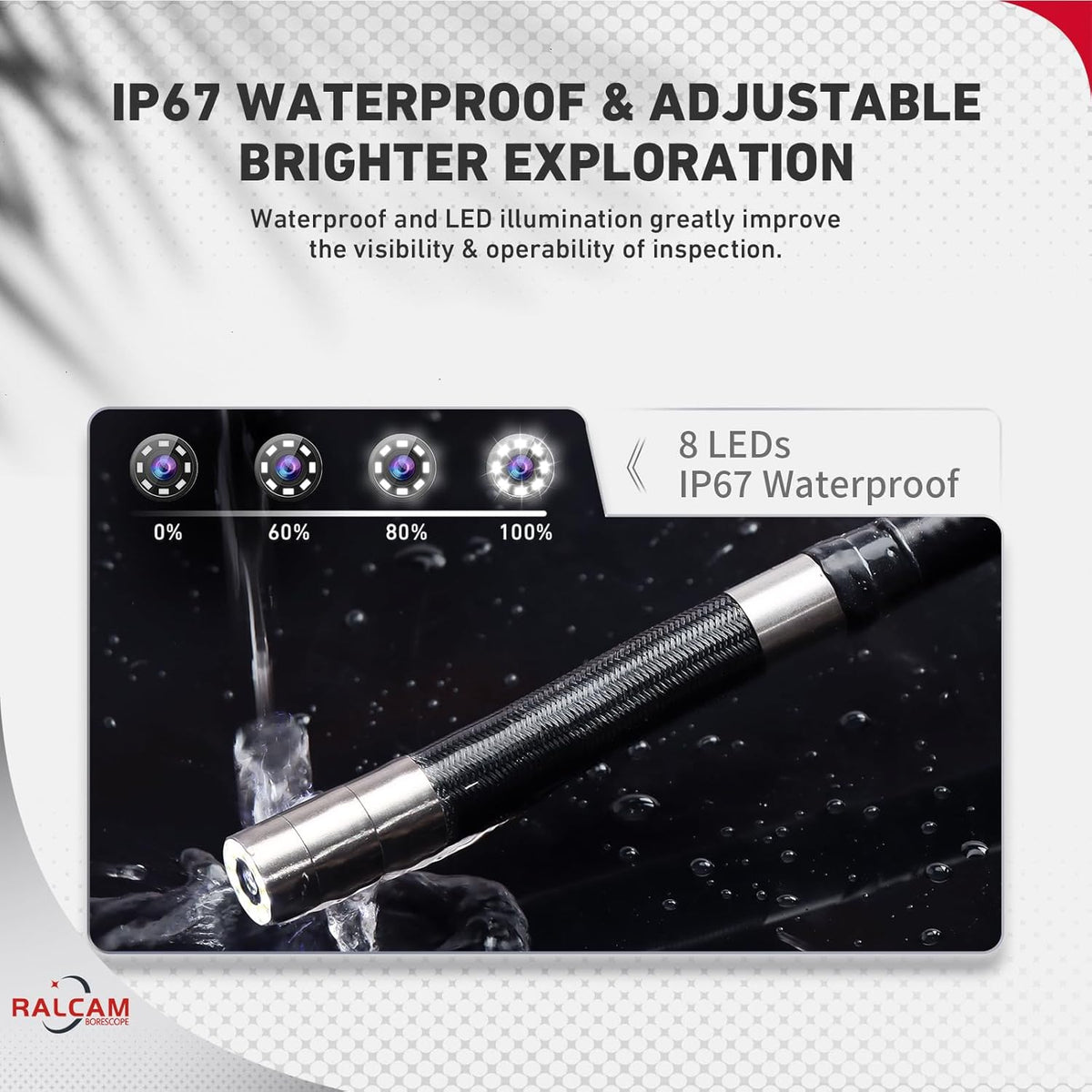 Ralcam Endoskopkamera mit Licht Camera - Inspektionskamera 5.5mm HD720P Industrial Endoscope mit 6 Adjustable LED Digitales Endoskop 1m Flexible Kabel, für Android und IOS Smartphone