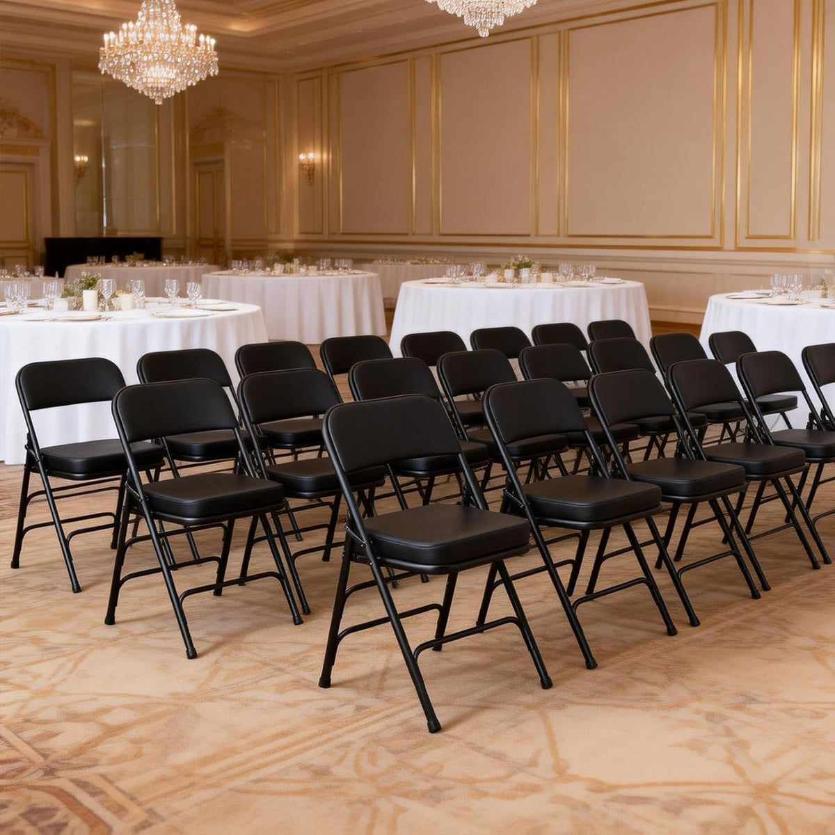 Gepolsterde Vouwstoelen 2-Pack, Zware-Duty Gestoffeerde Opvouwbare Stoel met Metal Frame voor Binnen & Buiten, Trouwerij, Feest, Banquet & Eetkamer (Zwart)