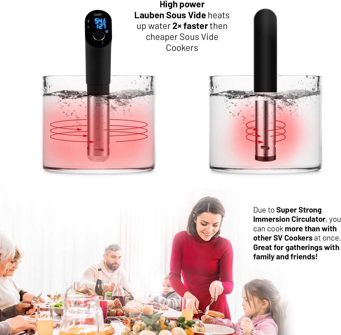 Lauben Sous Vide Stick SV01 Precisiekooktoestel, 1200 W, professionele vacuüm-dompelthermostaat voor thuis