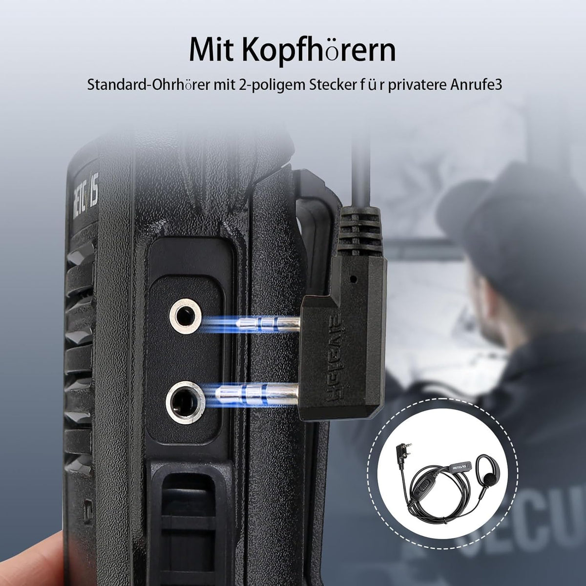 Retevis RT668 Walkie Talkie met Oortjes, PMR446 Licentievrije Radio met 6-Weg Oplader, Oplaadbare Walkie-talkies Lange Afstand, 16CH Draagbare Handheld Transceiver VOX voor Beveiliging(Zwart, 6 Stuks)