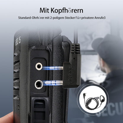 Retevis RT668 Walkie Talkie met Oortjes, PMR446 Licentievrije Radio met 6-Weg Oplader, Oplaadbare Walkie-talkies Lange Afstand, 16CH Draagbare Handheld Transceiver VOX voor Beveiliging(Zwart, 6 Stuks)