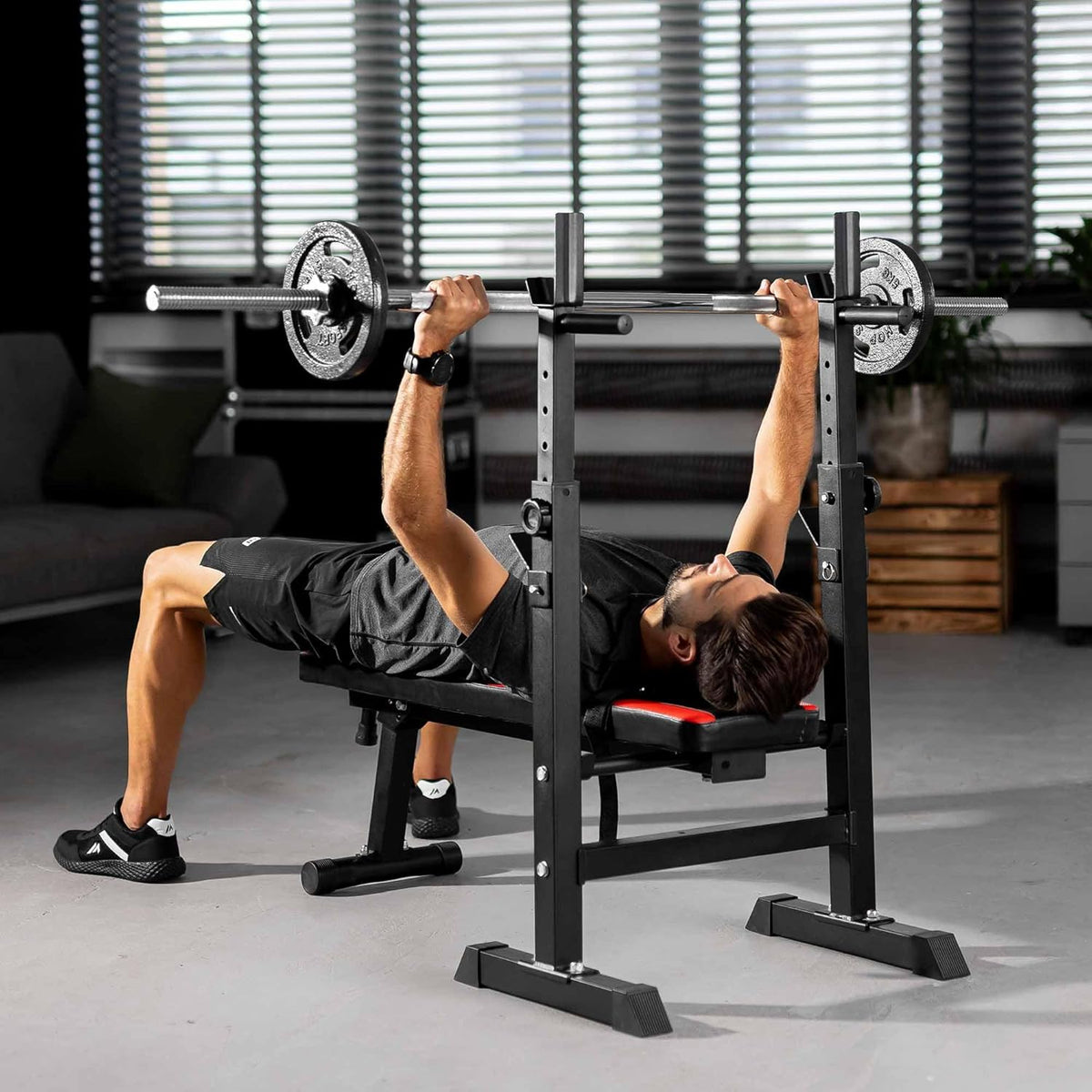 Hop-Sport 1080 Adjustable Fitness Bench, Strength Station with Long Dumbbell Set, Bar, Weights 39/69/99 kg Available - QUORE