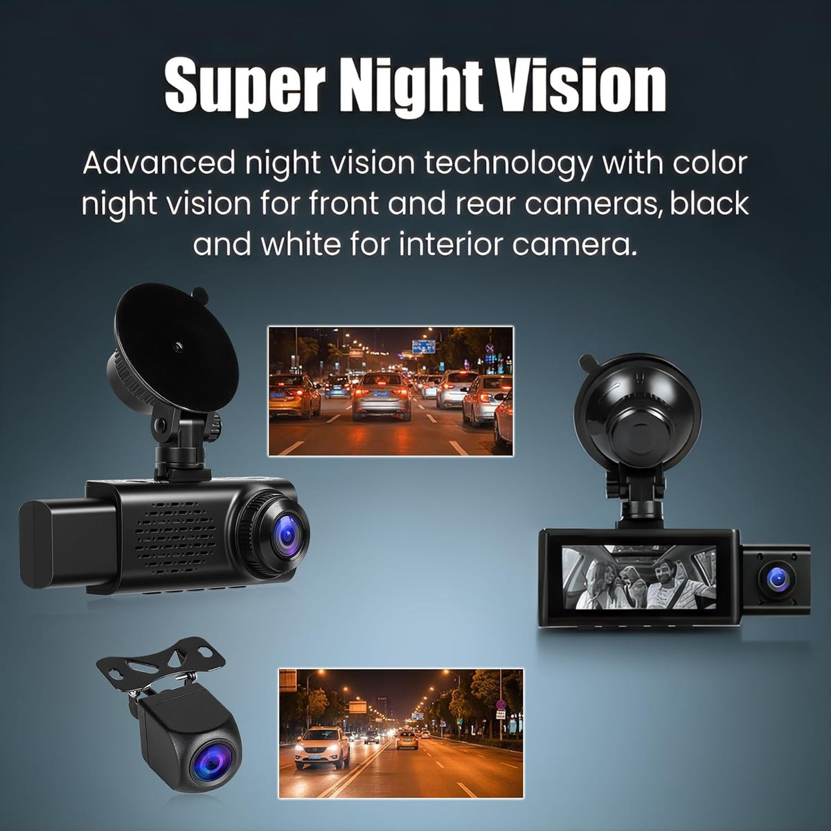 Dashcam Auto – Autocamera – Rijrecorder – Dashcam Set – Achteruitrijcamera – 3-Kanaals met 2,5K Frontcamera, 1080p Interne Camera & 1080p Achtercamera – 3,16 Inch Touchscreen, G-Sensor & App-Bediening
