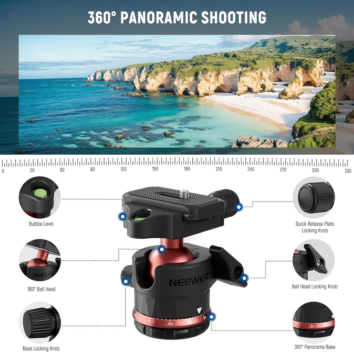 Camerastatief – Fotostatief – Videostatief – Tripod – Monopod – Verstelbare Middenkolom 180° en 360° Kogelkop – Tot 180,1 Cm, 8 Kg Draagvermogen