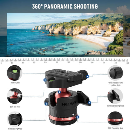 Camerastatief – Fotostatief – Videostatief – Tripod – Monopod – Verstelbare Middenkolom 180° en 360° Kogelkop – Tot 180,1 Cm, 8 Kg Draagvermogen