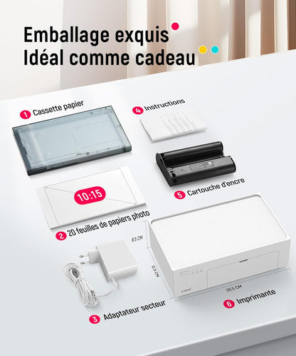 Liene Amber M100 WiFi Photo Printer with 20 Papers, 10 x 15 cm, Smartphone / PC, Premium Photo Printer, Portable Instant 300 DPI, Thermal Sublimation and Stable WiFi Connection - QUORE
