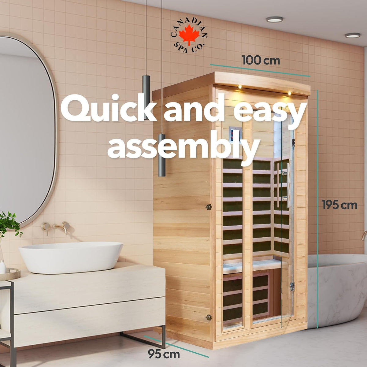 CANADIAN SPA CO. Chilliwack Infrared Cabin 1 Person, 102 x 97 x 191 cm, Infrared Sauna with Bluetooth Audio and LED Lighting, Sauna for Home - QUORE